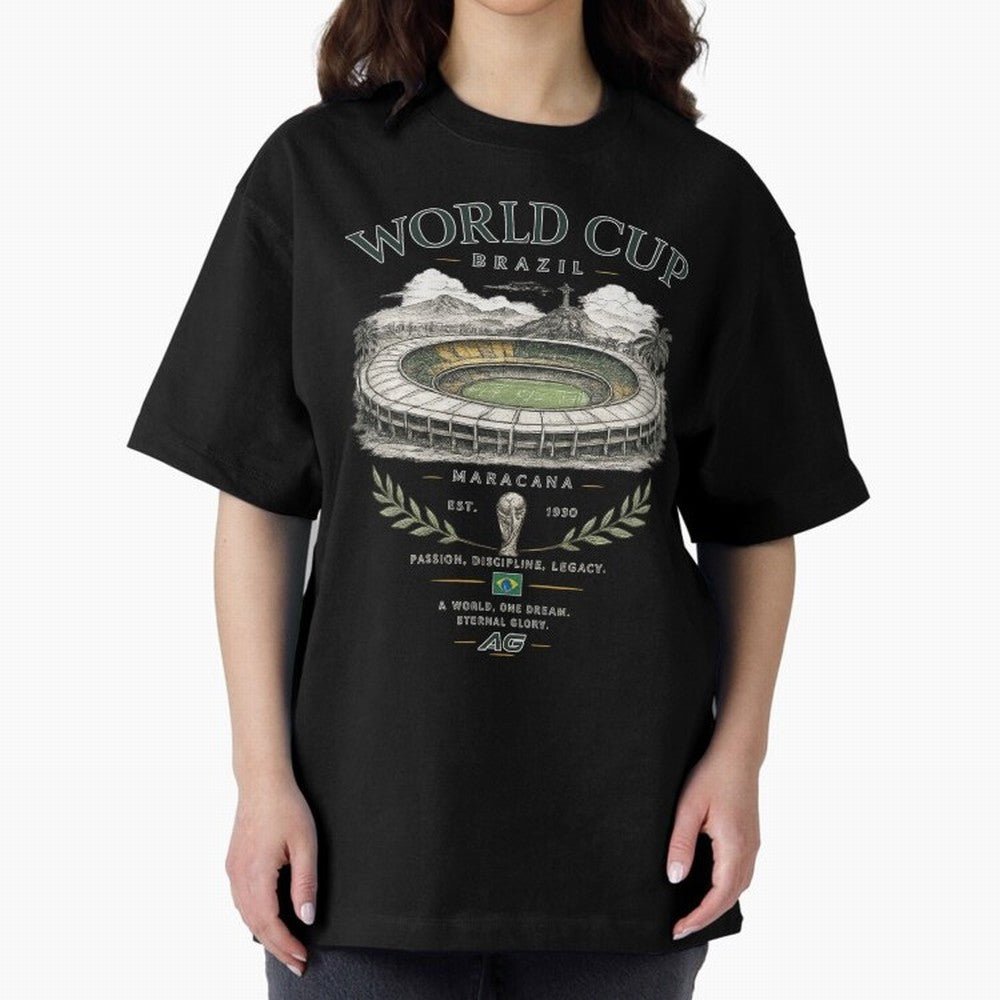 Brazil World Cup Maracana Streetwear Oversized T-Shirt Support FIFA World Cup 2026 USA Canada Mexico Capturing Mbappe, Brazil Energy, Football Festival Excitement, Trophy Ambitions, Country Rivalries and Star Player Buzz; Created for Match Day