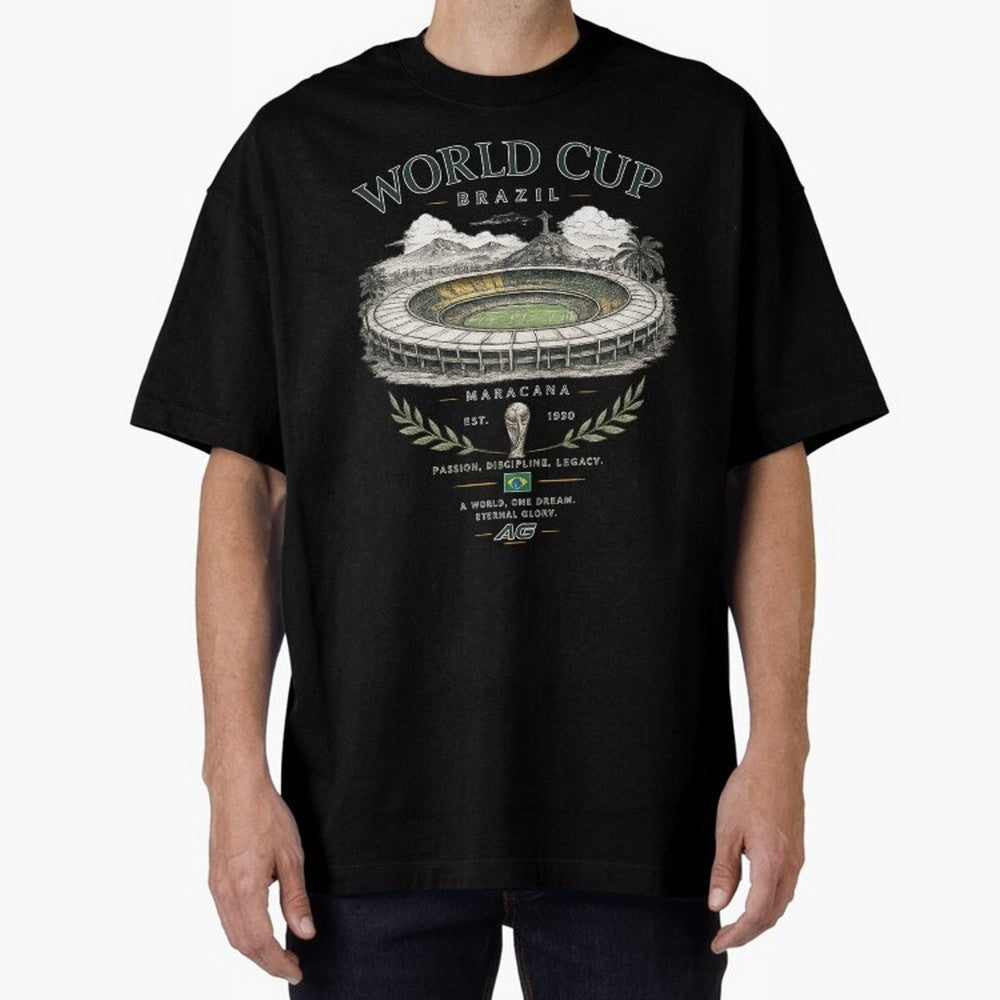 Brazil World Cup Maracana Streetwear Oversized T-Shirt Support FIFA World Cup 2026 USA Canada Mexico Capturing Mbappe, Brazil Energy, Football Festival Excitement, Trophy Ambitions, Country Rivalries and Star Player Buzz; Created for Match Day