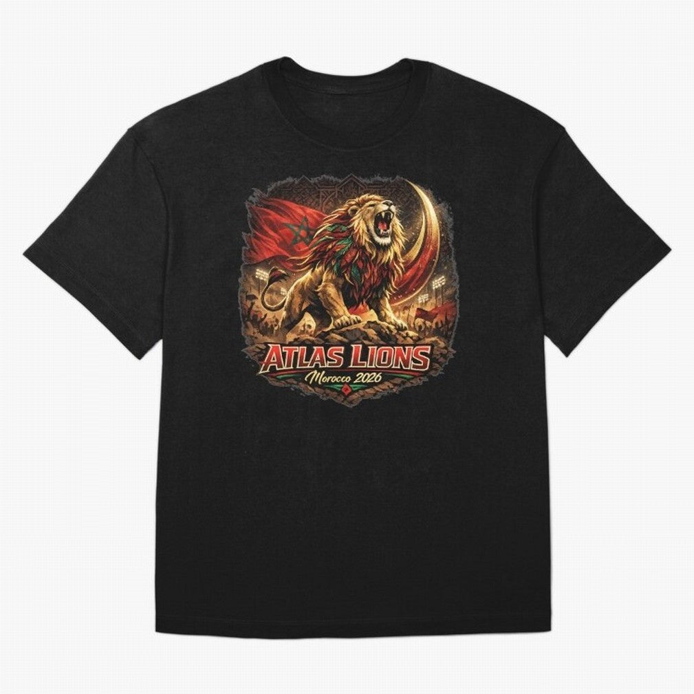 Morocco Football Fan - Atlas Lions Oversized T-Shirt Bring World Football Passion into Global Football Passion for FIFA World Cup 2026 USA Canada Mexico, with Haaland and Mbappe, Portugal, Football Festival Excitement, Trophy Ambitions, Country