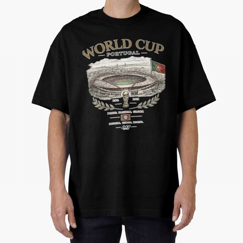 Portugal World Cup Estadio Da Luz Oversized T-Shirt Relive the Noise and Pride of FIFA World Cup 2026 Group Stage Spirit, Driven by Spain, Mbappe, Sports Nostalgia, International Competition, Famous Players and Unforgettable Victories; Created for