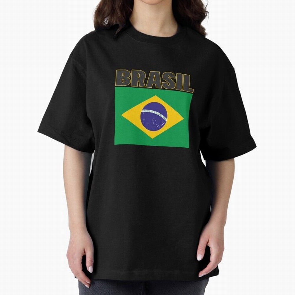 Brasil Flag Oversized T-Shirt Refresh Global Football Passion for FIFA World Cup 2026 USA Canada Mexico, Made for Messi, CR7 and Mbappe, Brazil, Champion Mindset, Group Stage Buzz, Knockout Tension and Passionate Fan Culture; Ideal for Passionate