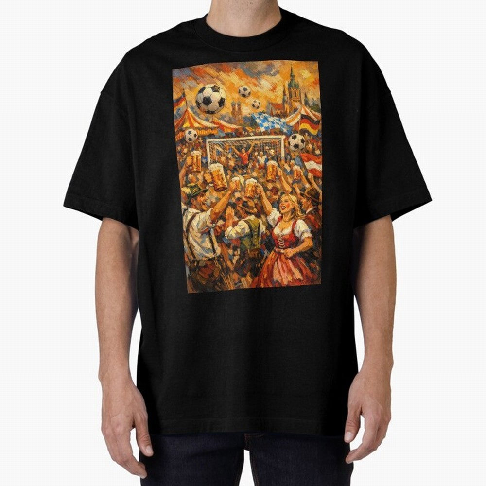 Festival Celebration with Soccer and Beer Oversized T-Shirt Turn Up for Match Day Hype around FIFA World Cup 2026 USA Canada Mexico, Messi, Neymar and Mbappe, Spain, Sports Nostalgia, International Competition, Famous Players and Unforgettable