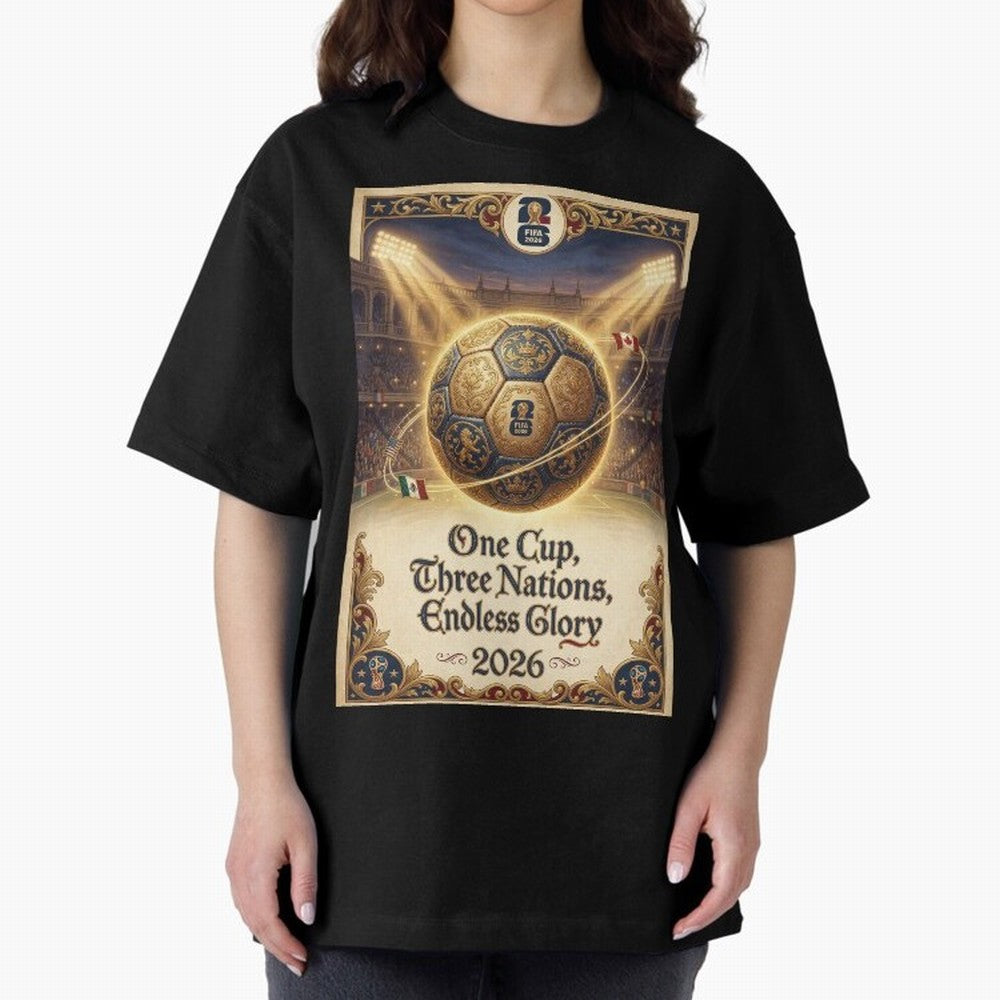 FIFA World Cup 2026 Poster Oversized T-Shirt Represent the Passion of the FIFA World Cup 2026 Group Stage Journey through Haaland and Mbappe Highlights, England and Germany Pride, Champion Mindset, Group Stage Buzz, Knockout Tension and Passionate