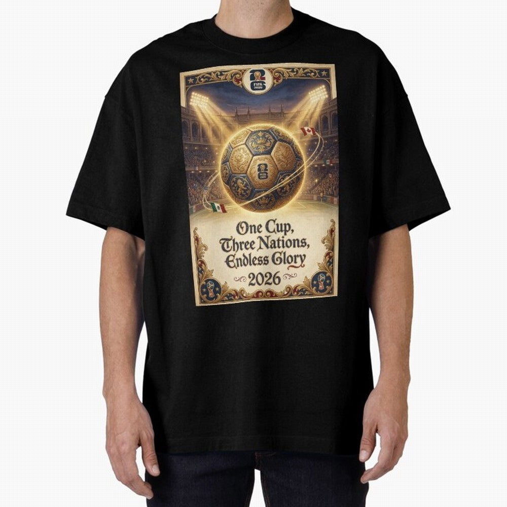 FIFA World Cup 2026 Poster Oversized T-Shirt Represent the Passion of the FIFA World Cup 2026 Group Stage Journey through Haaland and Mbappe Highlights, England and Germany Pride, Champion Mindset, Group Stage Buzz, Knockout Tension and Passionate