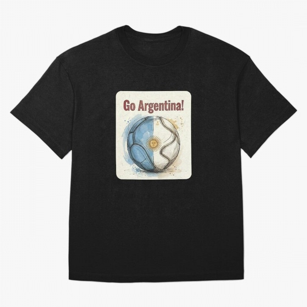 Go Argentina Soccer Ball Flag | Argentinian Football Fan Graphic Tee Oversized T-Shirt Join the Countdown to Match Day Hype around FIFA World Cup 2026 Group Stage, Messi, Netherlands, Stadium Memories, Football Loyalty, International Chants and