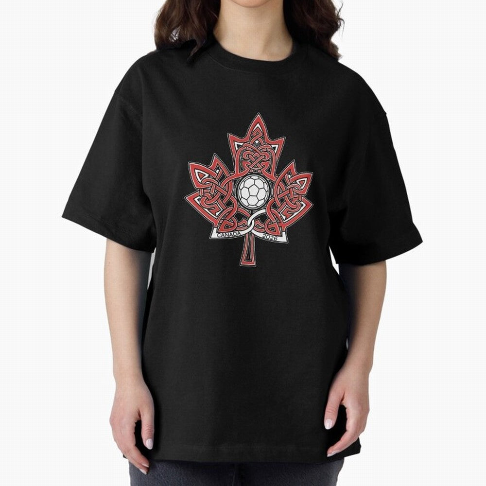 Interwoven Maple Leaf Canada Soccer 2026 T-Shirt_83135197 Oversized T-Shirt Celebrate the Magic of Match Day Hype around FIFA World Cup 2026, Messi and Cristiano Ronaldo, Brazil, Football History, Final Match Energy, Crowd Noise and Once in a