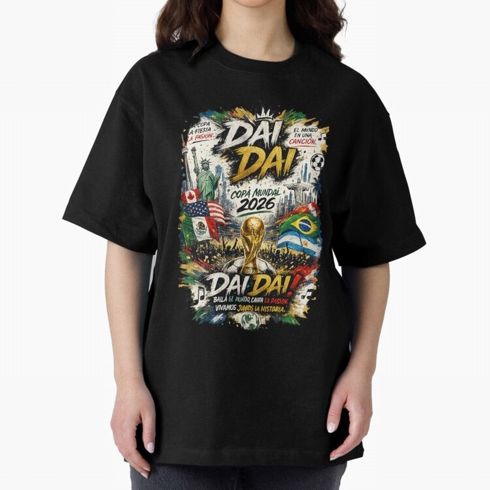 DAI DAI DESIGN FIFA 2026 Oversized T-Shirt Show Match Day Excitement for FIFA World Cup 2026 Spirit, with England, Messi and Cristiano Ronaldo, Football Festival Excitement, Trophy Ambitions, Country Rivalries and Star Player Buzz; Made for Die