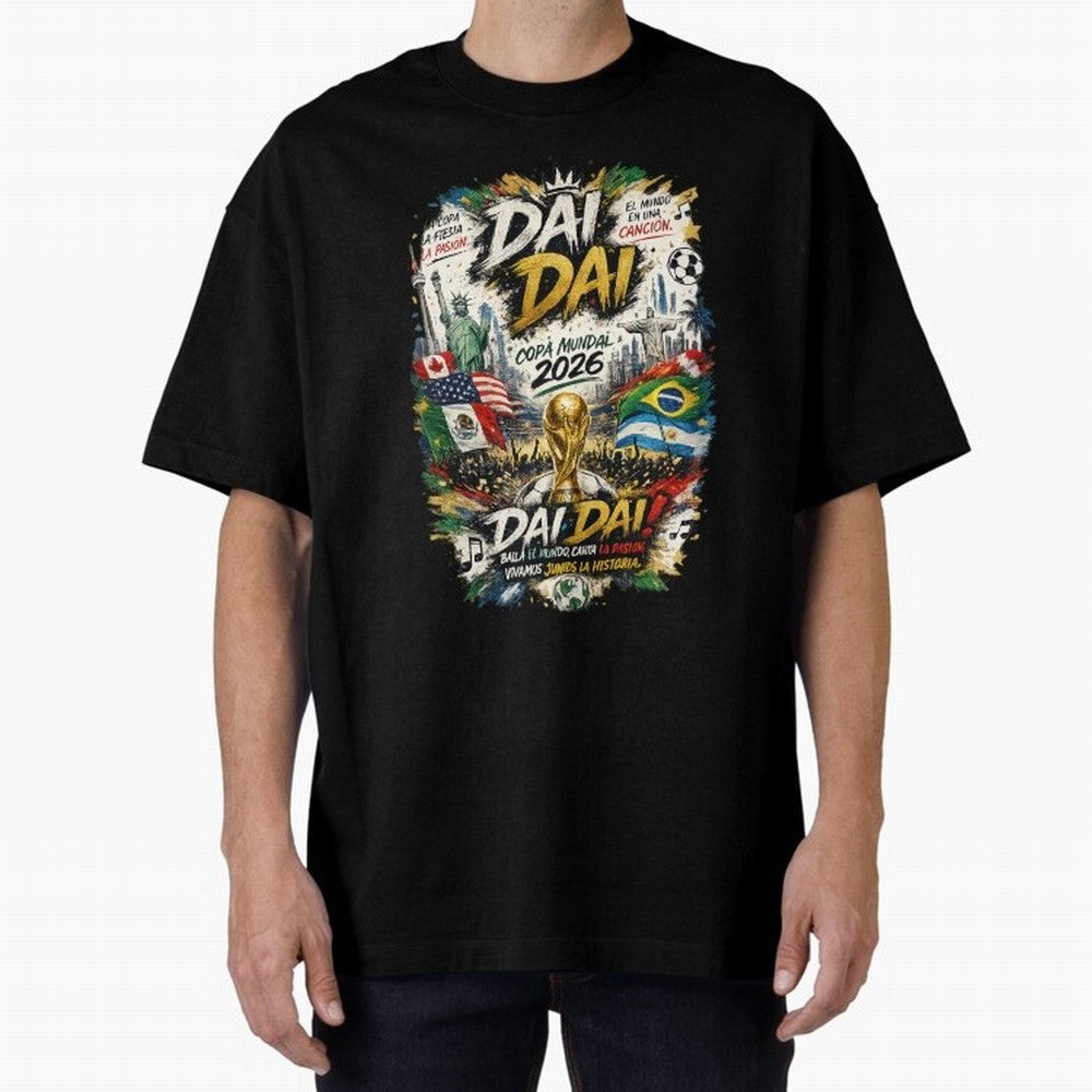 DAI DAI DESIGN FIFA 2026 Oversized T-Shirt Show Match Day Excitement for FIFA World Cup 2026 Spirit, with England, Messi and Cristiano Ronaldo, Football Festival Excitement, Trophy Ambitions, Country Rivalries and Star Player Buzz; Made for Die