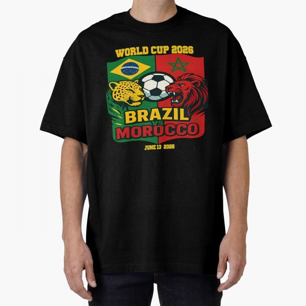 Brazil Vs Morocco June 13 2026 World Cup Soccer We Are Morocco Oversized T-Shirt Show Love for Legendary Goals in FIFA World Cup 2026 USA Canada Mexico Featuring Neymar, Haaland and Cristiano Ronaldo, Spain and Netherlands Energy, Vintage Soccer