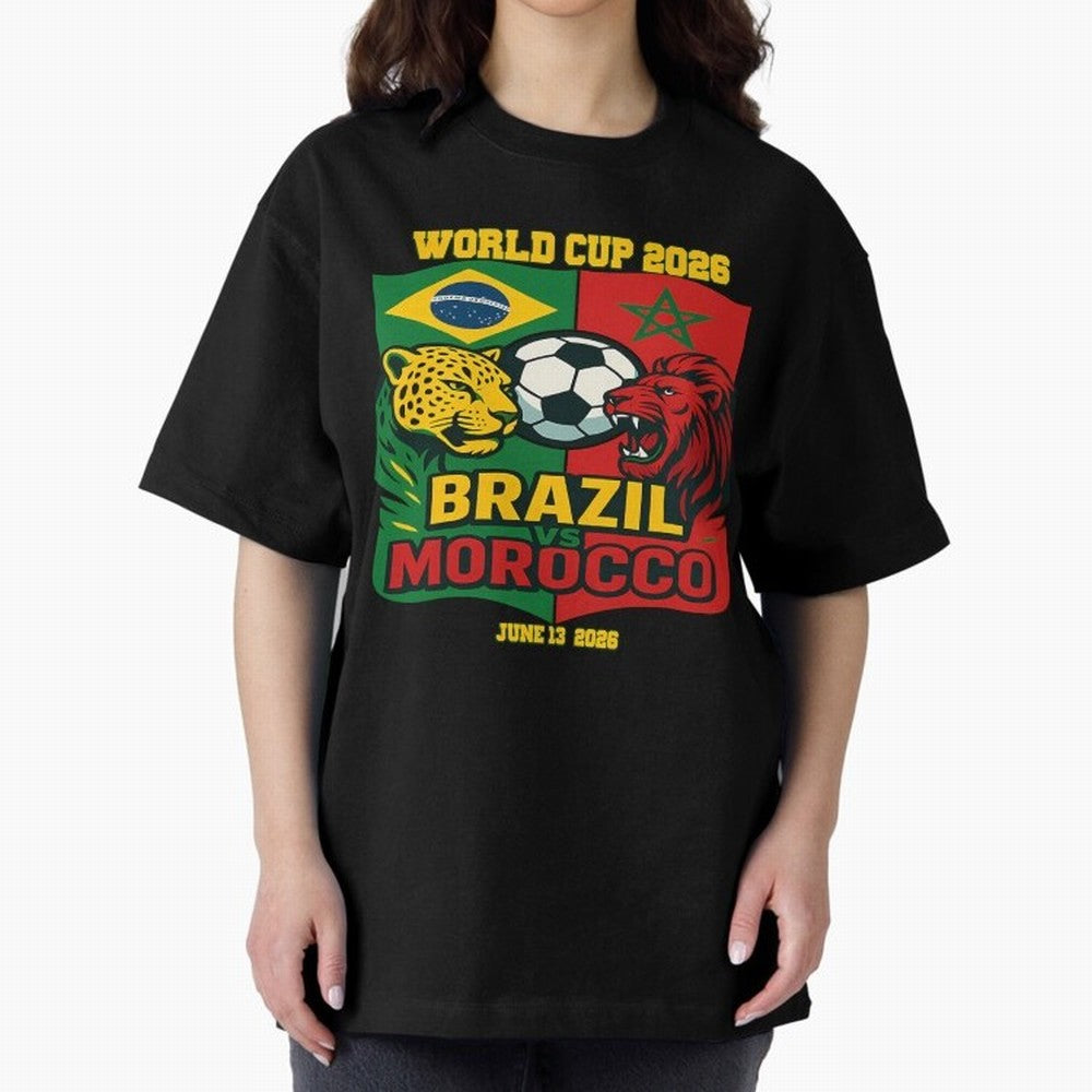 Brazil Vs Morocco June 13 2026 World Cup Soccer We Are Morocco Oversized T-Shirt Show Love for Legendary Goals in FIFA World Cup 2026 USA Canada Mexico Featuring Neymar, Haaland and Cristiano Ronaldo, Spain and Netherlands Energy, Vintage Soccer