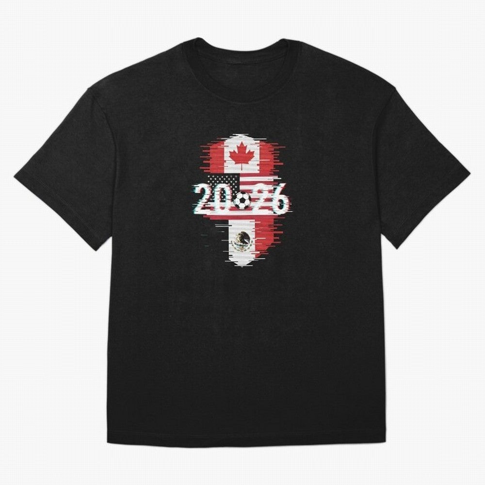 Glitched United 2026 - North America Emblem Cup T-Shirt_82794505 Oversized T-Shirt Celebrate Rivalries and Pride in FIFA World Cup 2026 USA Canada Mexico Filled with Neymar, France and Portugal Energy, Supporter Pride, Iconic Celebrations,