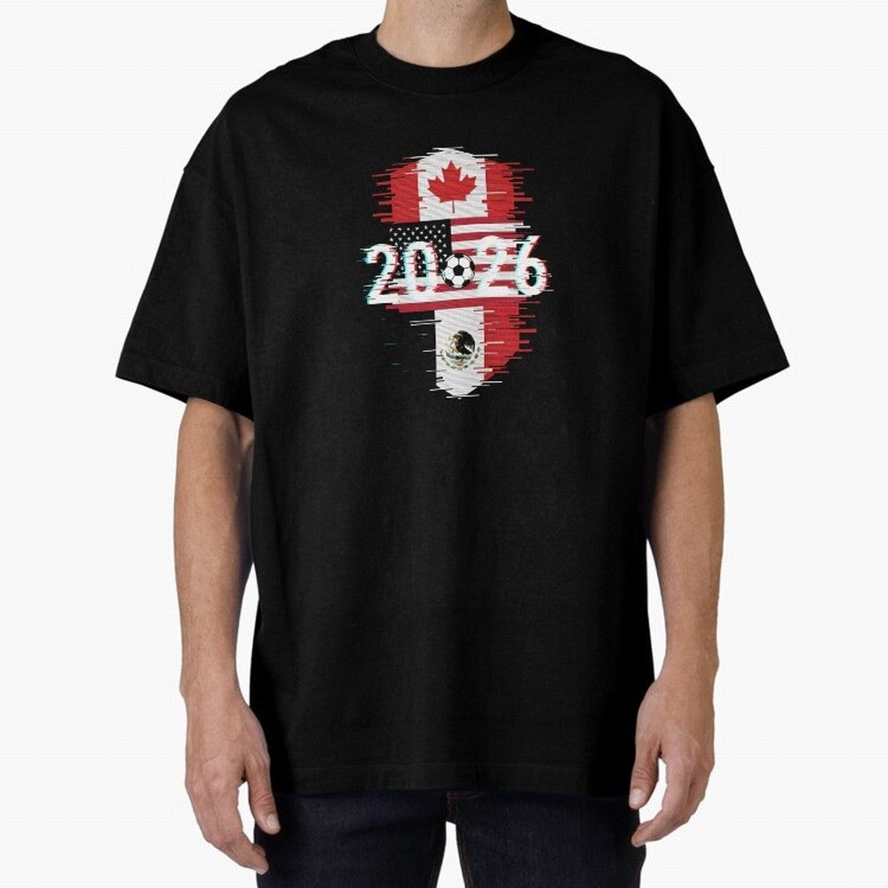 Glitched United 2026 - North America Emblem Cup T-Shirt_82794505 Oversized T-Shirt Celebrate Rivalries and Pride in FIFA World Cup 2026 USA Canada Mexico Filled with Neymar, France and Portugal Energy, Supporter Pride, Iconic Celebrations,