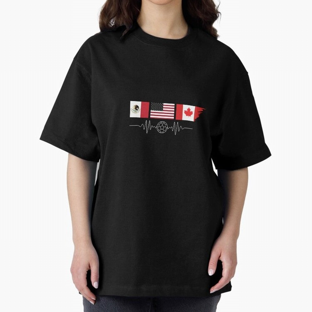 North America Soccer Heartbeat Flags 2026 Cup T-Shirt_82794888 Oversized T-Shirt Refresh FIFA World Cup 2026 Spirit, with Portugal, Messi, Game Day Rituals, Football Legends, Country Pride and the Road to the Final; Perfect for Fans, Collectors,