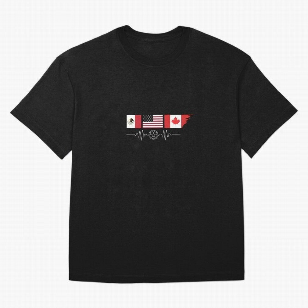 North America Soccer Heartbeat Flags 2026 Cup T-Shirt_82794888 Oversized T-Shirt Refresh FIFA World Cup 2026 Spirit, with Portugal, Messi, Game Day Rituals, Football Legends, Country Pride and the Road to the Final; Perfect for Fans, Collectors,