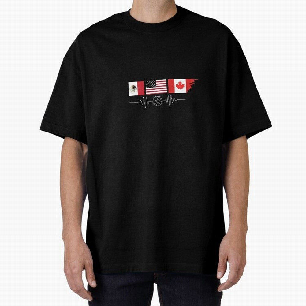 North America Soccer Heartbeat Flags 2026 Cup T-Shirt_82794888 Oversized T-Shirt Refresh FIFA World Cup 2026 Spirit, with Portugal, Messi, Game Day Rituals, Football Legends, Country Pride and the Road to the Final; Perfect for Fans, Collectors,
