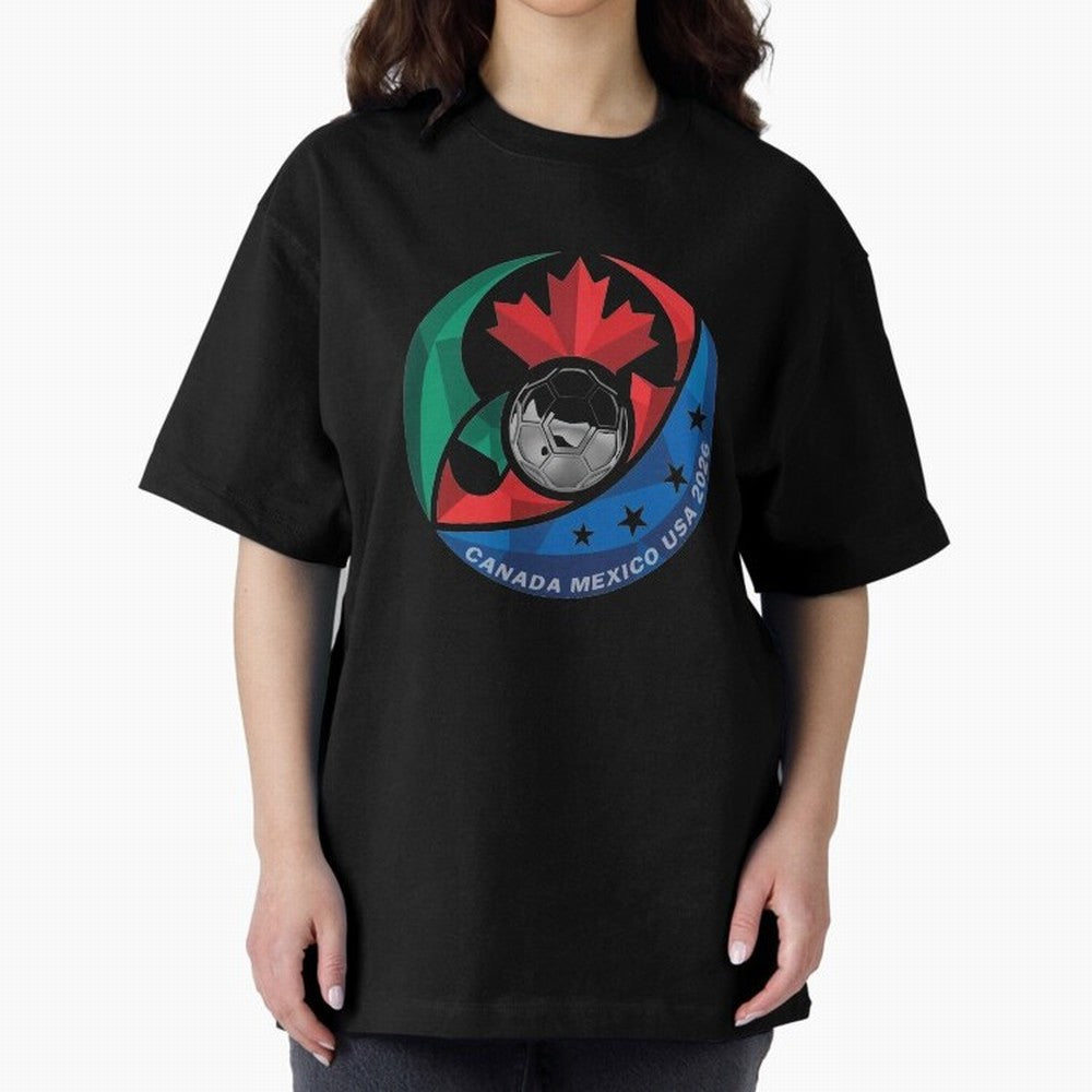 Canada Mexico USA 2026 Round Soccer Emblem Cup T-Shirt_83488590 Oversized T-Shirt Bring Legendary Rivalry Energy to FIFA World Cup 2026 Group Stage for Fans of Messi and Argentina, France and Brazil, Bringing Vintage Soccer Flavor, Modern Football