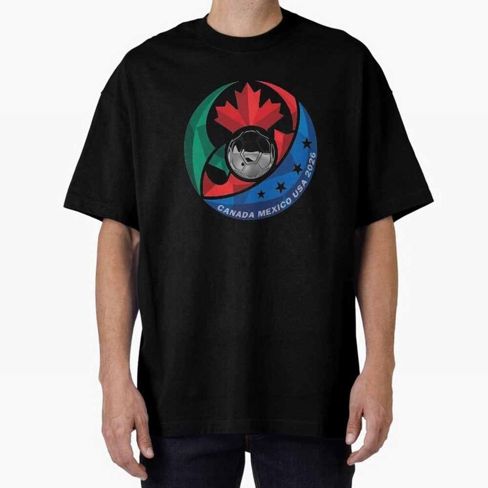 Canada Mexico USA 2026 Round Soccer Emblem Cup T-Shirt_83488590 Oversized T-Shirt Bring Legendary Rivalry Energy to FIFA World Cup 2026 Group Stage for Fans of Messi and Argentina, France and Brazil, Bringing Vintage Soccer Flavor, Modern Football