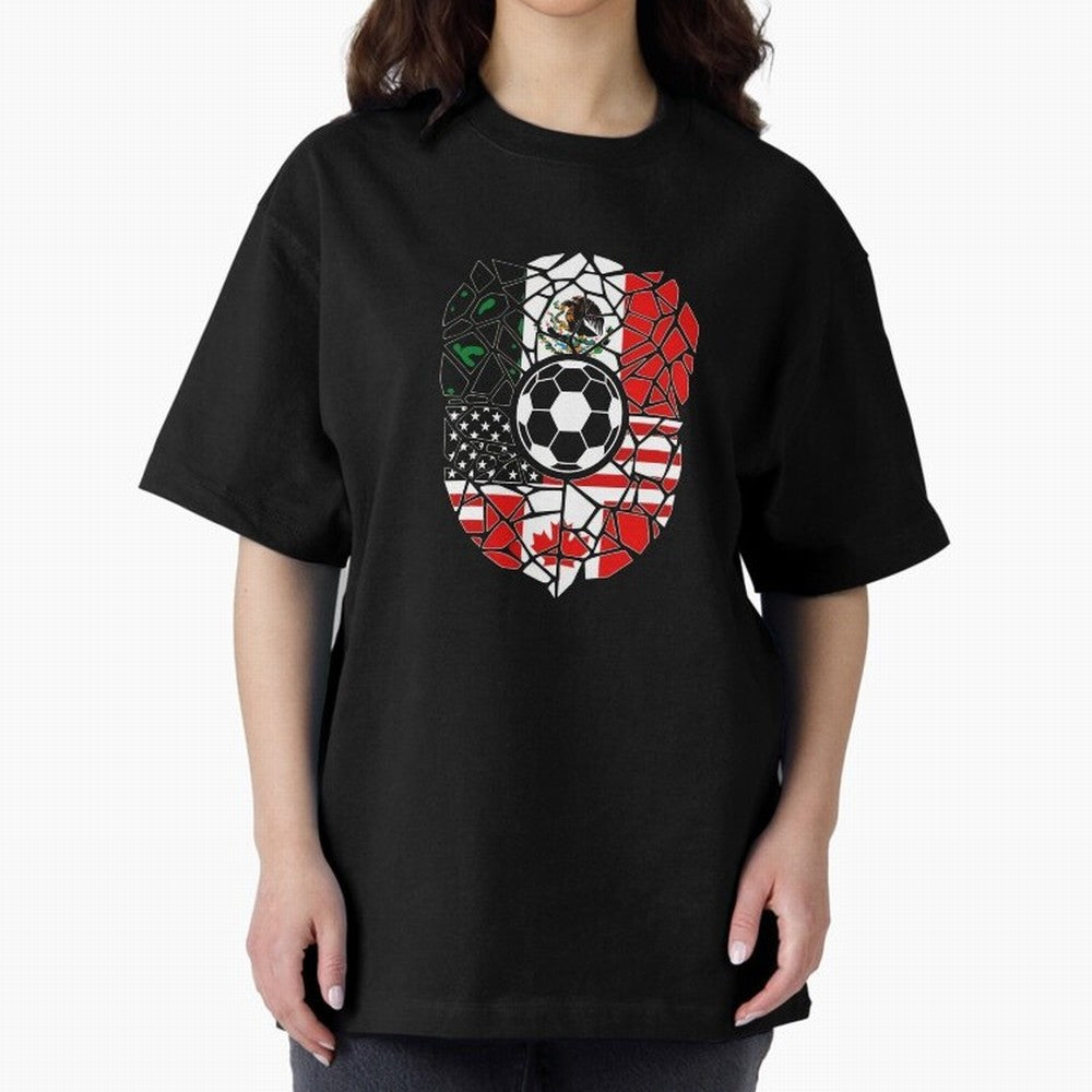 Mosaic Soccer Crest USA Canada Mexico Unity 2026 T-Shirt_82794688 Oversized T-Shirt Carry the Dream of FIFA World Cup 2026 USA Canada Mexico for Fans of Messi, Neymar and Mbappe and Netherlands, Bringing Football History, Final Match Energy, Crowd