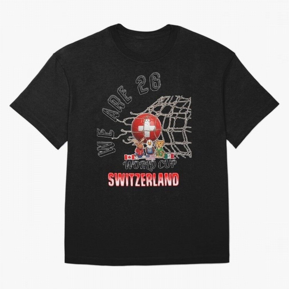 World cup 26 - Switzerland Oversized T-Shirt Honor the Football Icons of FIFA World Cup 2026 USA Canada Mexico Spirit, Connected to Portugal, Spain and Germany, Mbappe and Neymar, Football Festival Excitement, Trophy Ambitions, Country Rivalries