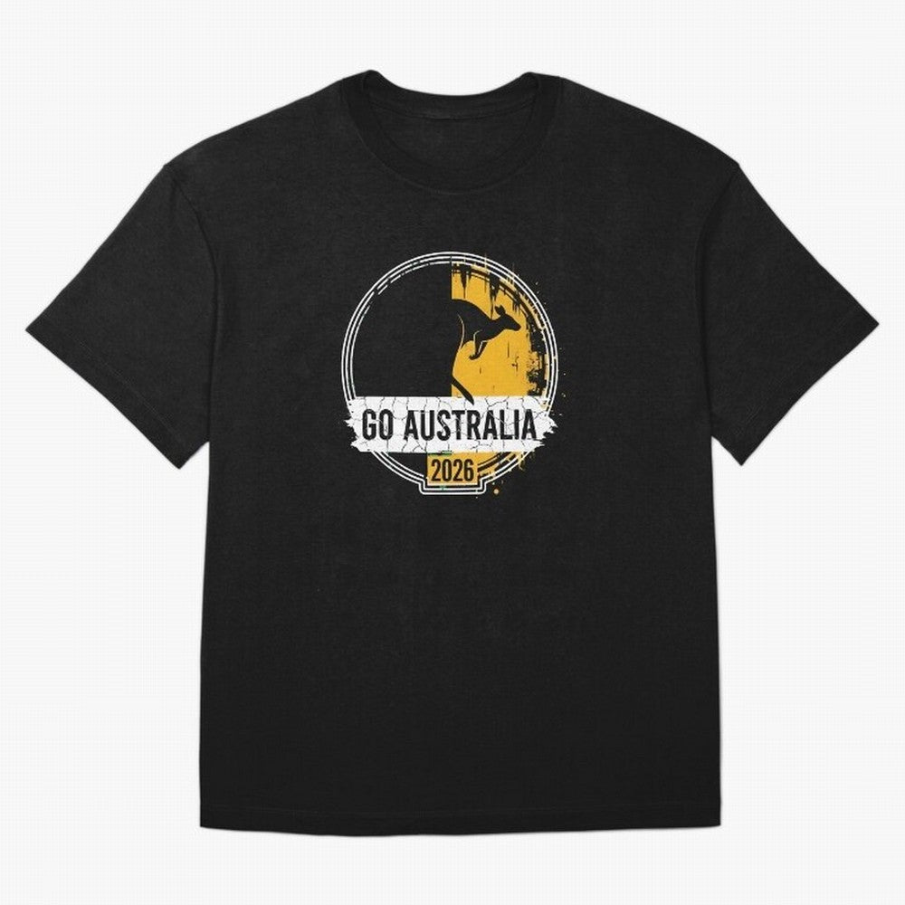 Golden Green Kangaroo Emblem Go Australia 2026 Supporter Design T-Shirt_83662099 Oversized T-Shirt Get Ready for Global Football Passion for FIFA World Cup 2026 Group Stage, Highlighting Messi and Cristiano Ronaldo, Argentina, France and Brazil,