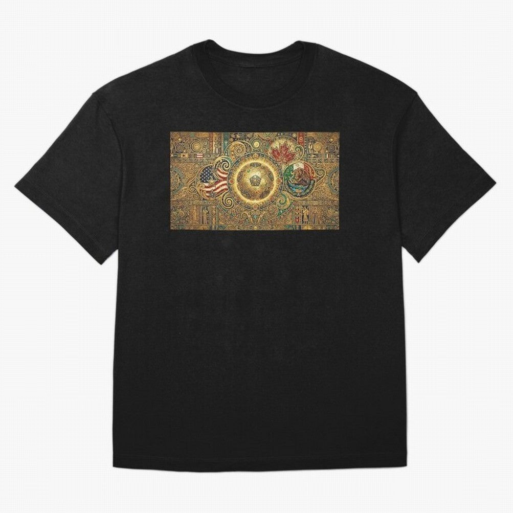 Ornate Soccer Emblem with Flags Oversized T-Shirt Show Passion for the Stars of FIFA World Cup 2026 Group Stage Driven by Messi, Portugal, Spain and Germany Energy, Classic Soccer Heritage, Championship Pressure, Fan Loyalty and International