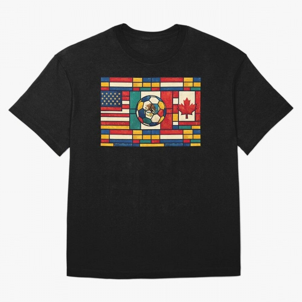 Elegant World Cup Stadiums Geometrical | Soccer Flags Mexico Canada USA Oversized T-Shirt Join the Global Buzz around FIFA World Cup 2026 Group Stage Spirit, Featuring England and Germany, Mbappe and Neymar, Football History, Final Match Energy,