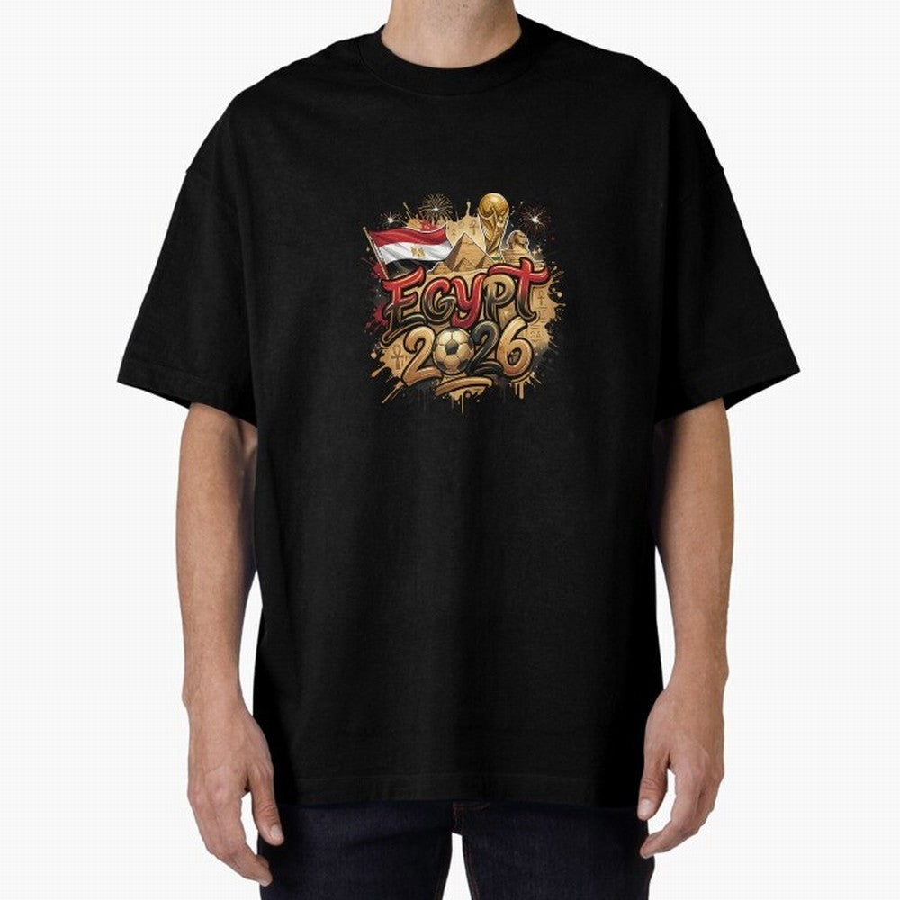 Egypt World Cup 2026 Football Legacy Oversized T-Shirt Bring Trophy Dreams to the FIFA World Cup 2026 Journey through CR7 and Messi Highlights, Argentina and Brazil Pride, Goal Celebration Energy, Supporter Heritage, Football Icons and Worldwide