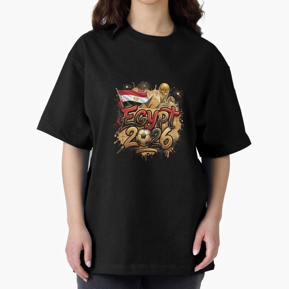 Egypt World Cup 2026 Football Legacy Oversized T-Shirt Bring Trophy Dreams to the FIFA World Cup 2026 Journey through CR7 and Messi Highlights, Argentina and Brazil Pride, Goal Celebration Energy, Supporter Heritage, Football Icons and Worldwide
