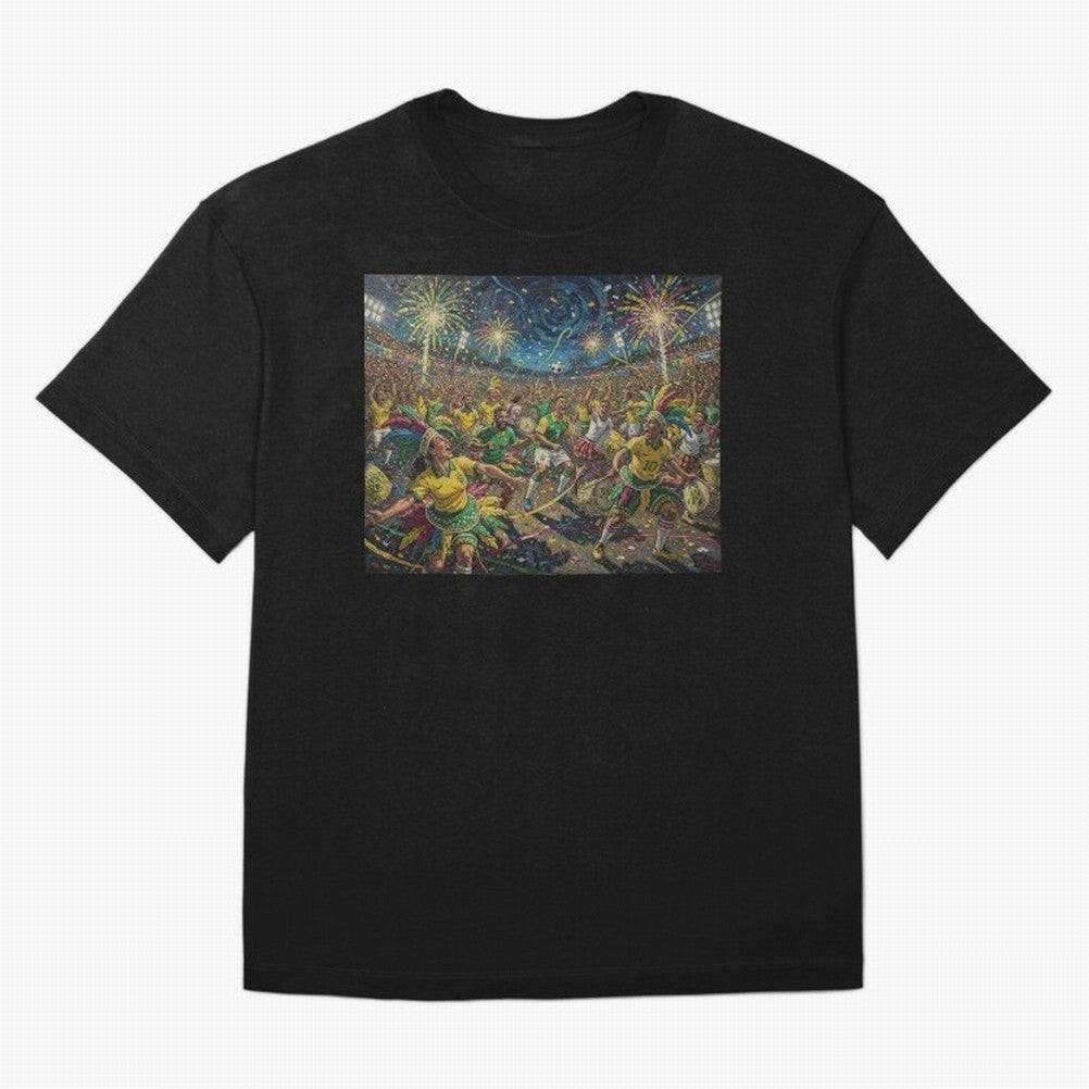 Celebration at Brazilian Football Match World Cup 2026 Vibes Oversized T-Shirt Back the Journey through Global Football Passion for FIFA World Cup 2026, Inspired by Messi, Neymar and Mbappe, Portugal, Sports Nostalgia, International Competition,