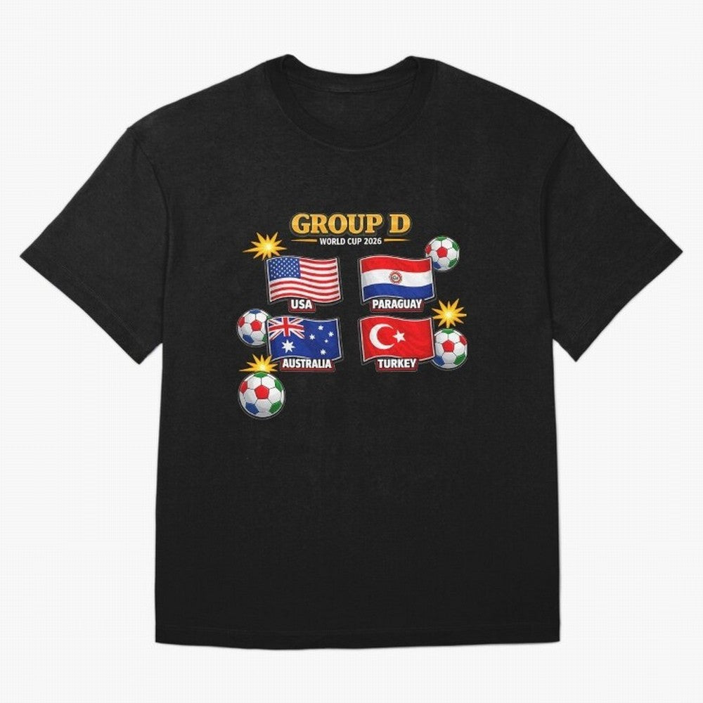 Group?D?¨C?World?Cup?2026?Flags Oversized T-Shirt Discover FIFA World Cup 2026 Group Stage Featuring Mbappe and Neymar, Netherlands Energy, Match Day Excitement, Supporter Culture, Golden Goals and Global Football Passion; Great for Supporters Who