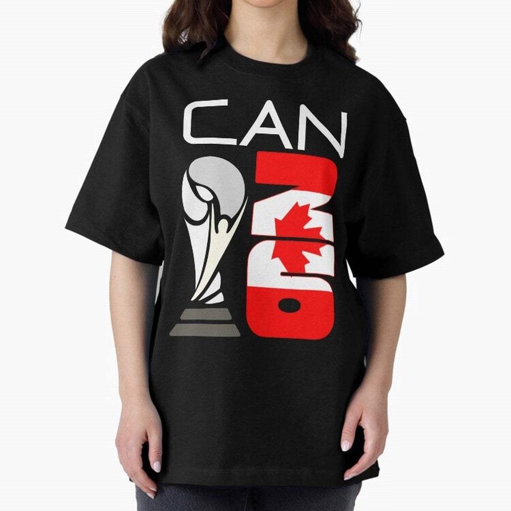 Canada 2026 Soccer World Cup Trophy Canadian Flag Design Oversized T-Shirt Show Your Stadium Side during FIFA World Cup 2026 Group Stage for Fans of Cristiano Ronaldo, Haaland and CR7 and England, France and Netherlands, Bringing Classic Soccer