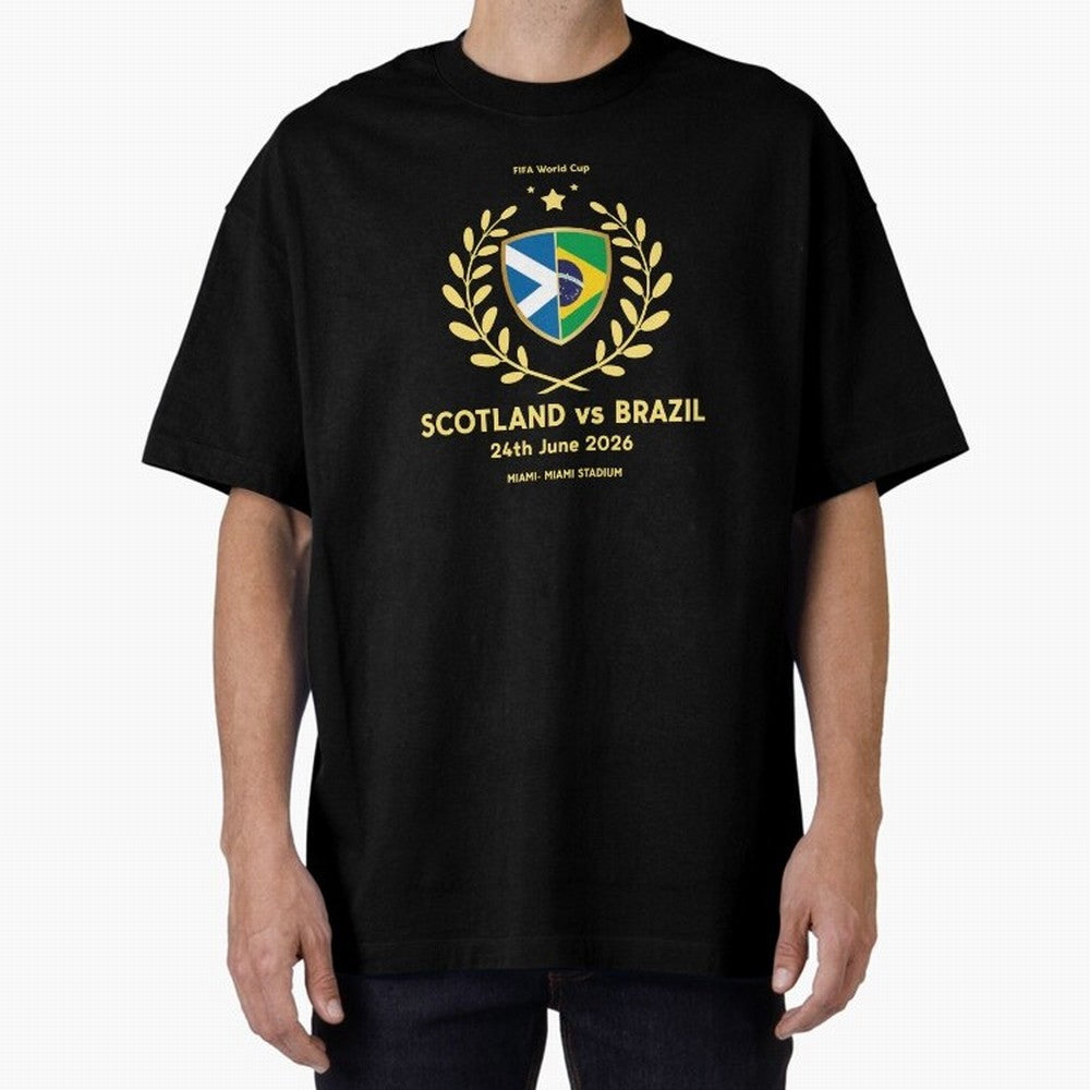 FIFA World Cup - Scotland v Brazil Oversized T-Shirt Experience the Global Stage of Match Day Hype around FIFA World Cup 2026, Neymar, Haaland and Cristiano Ronaldo, Spain and Netherlands, Global Supporter Spirit, Legendary Goals, National Colors