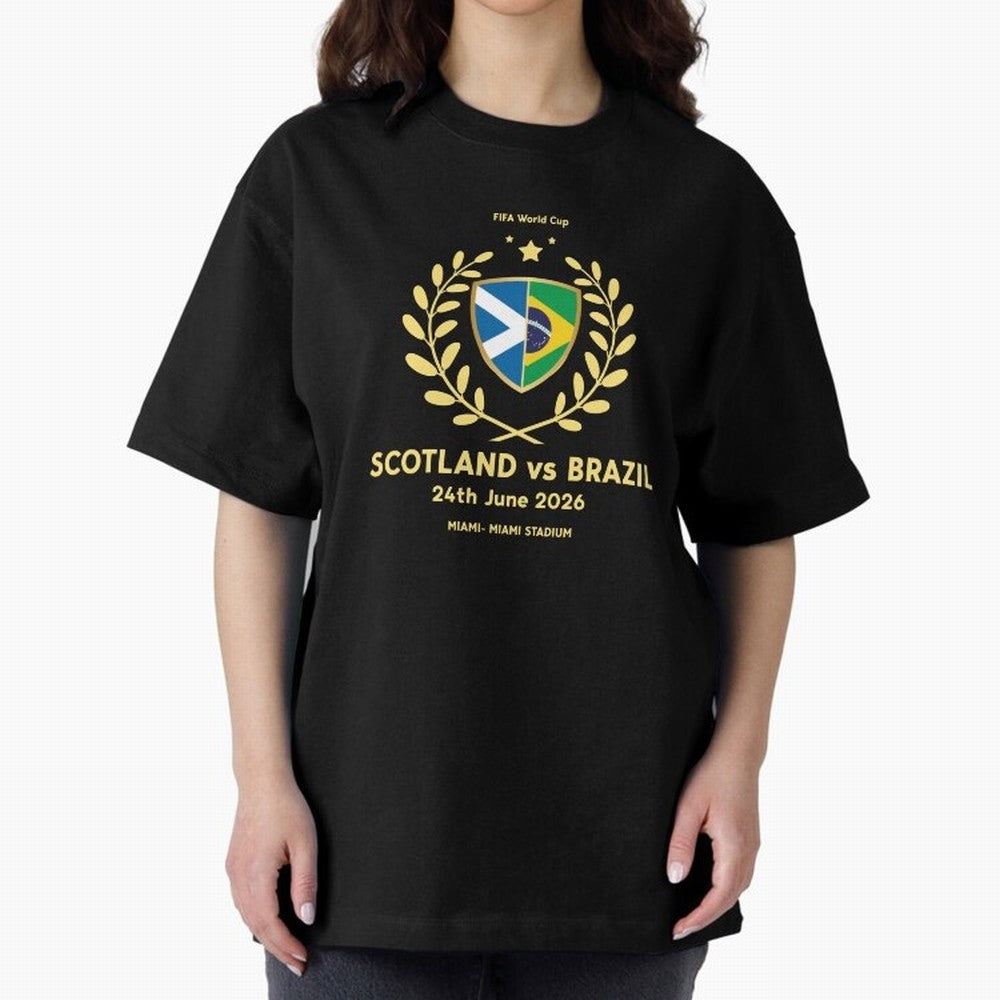 FIFA World Cup - Scotland v Brazil Oversized T-Shirt Experience the Global Stage of Match Day Hype around FIFA World Cup 2026, Neymar, Haaland and Cristiano Ronaldo, Spain and Netherlands, Global Supporter Spirit, Legendary Goals, National Colors