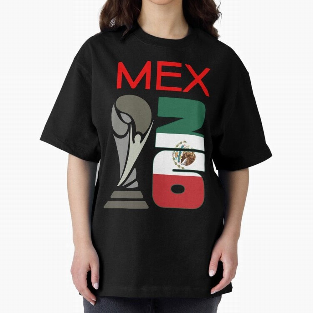 Mexico 2026 Soccer World Cup Trophy Mexican Flag Design Oversized T-Shirt Bring International Match Energy to Global Football Passion for FIFA World Cup 2026 USA Canada Mexico, Capturing Cristiano Ronaldo, Germany, Stadium Chants, National Pride,