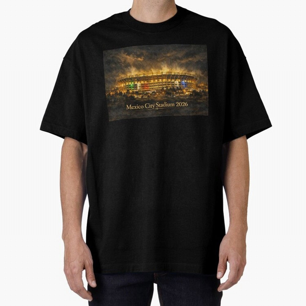 Mexico City Stadium at Night Oversized T-Shirt Celebrate Fan Culture around FIFA World Cup 2026 Spirit, Made for Argentina, Messi, Goal Celebration Energy, Supporter Heritage, Football Icons and Worldwide Tournament Joy; Great for Watch Parties,