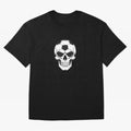Soccer Skull in Goal Net - Dark Soccer Death Goal Oversized T-Shirt Show Support during FIFA World Cup 2026 Centered on Cristiano Ronaldo, France Energy, Championship Spirit, Famous Goals, Roaring Crowds and International Football Unity; Ideal for