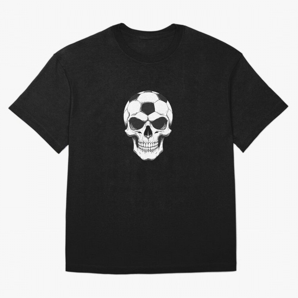 Soccer Skull in Goal Net - Dark Soccer Death Goal Oversized T-Shirt Show Support during FIFA World Cup 2026 Centered on Cristiano Ronaldo, France Energy, Championship Spirit, Famous Goals, Roaring Crowds and International Football Unity; Ideal for