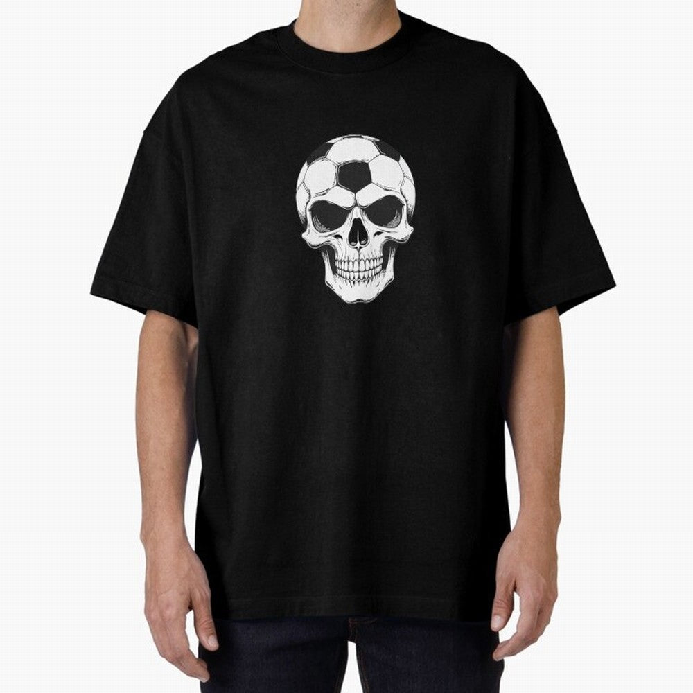 Soccer Skull in Goal Net - Dark Soccer Death Goal Oversized T-Shirt Show Support during FIFA World Cup 2026 Centered on Cristiano Ronaldo, France Energy, Championship Spirit, Famous Goals, Roaring Crowds and International Football Unity; Ideal for