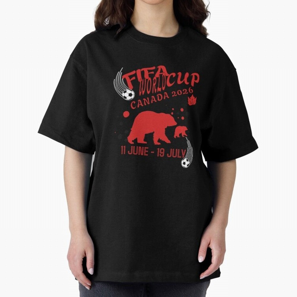 FIFA World Cup Canada 2026 Bear Maple Leaf - Football Canadian Design Oversized T-Shirt Show Passion for the Stars of FIFA World Cup 2026 Group Stage for Fans of Messi and England, France and Netherlands, Bringing Goal Celebration Energy, Supporter