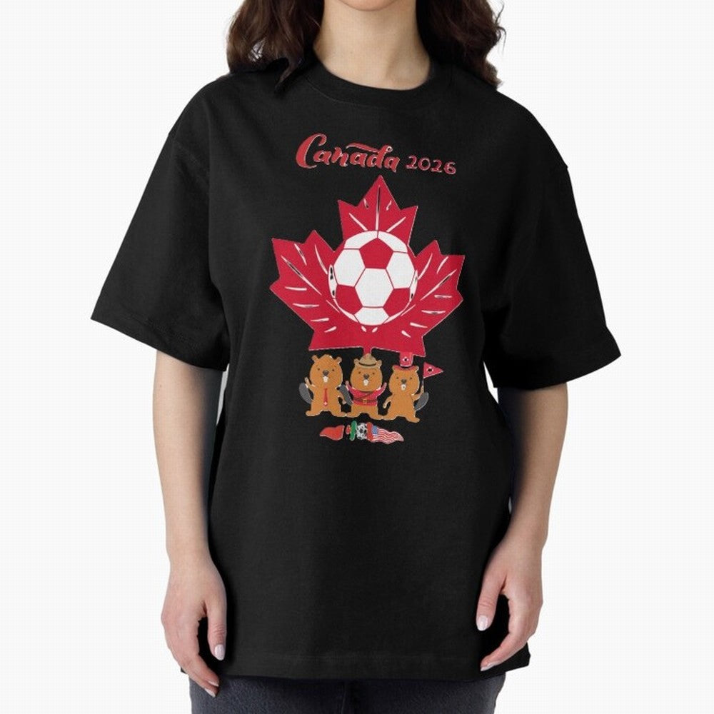 Canada 2026 Oversized T-Shirt Support FIFA World Cup 2026 USA Canada Mexico Spirit, Inspired by Portugal, Neymar, Haaland and Cristiano Ronaldo, Sports Nostalgia, International Competition, Famous Players and Unforgettable Victories; Ideal for