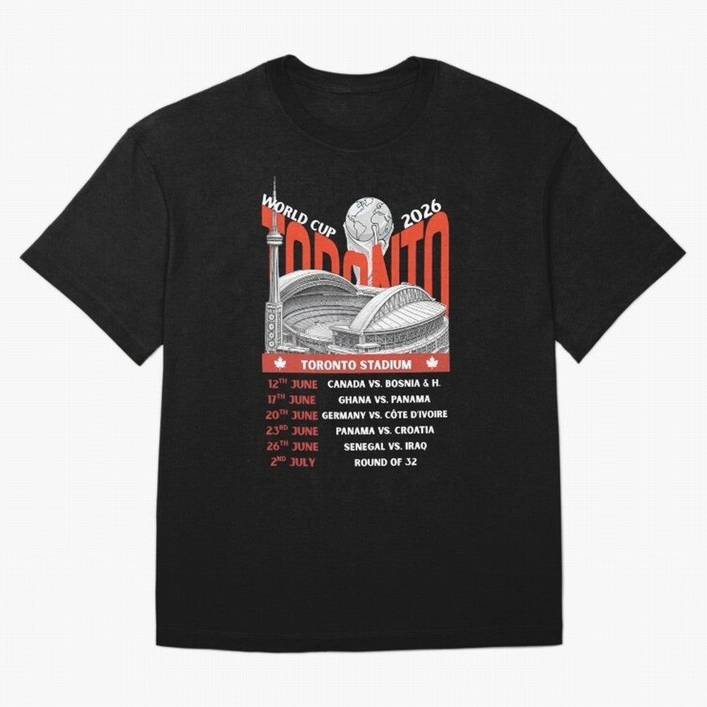 World Cup 2026 Toronto Stadium Match Schedule Soccer Fan Art Oversized T-Shirt Share the Excitement of the FIFA World Cup 2026 USA Canada Mexico Journey through CR7 Highlights, Argentina and Brazil Pride, Vintage Soccer Flavor, Modern Football