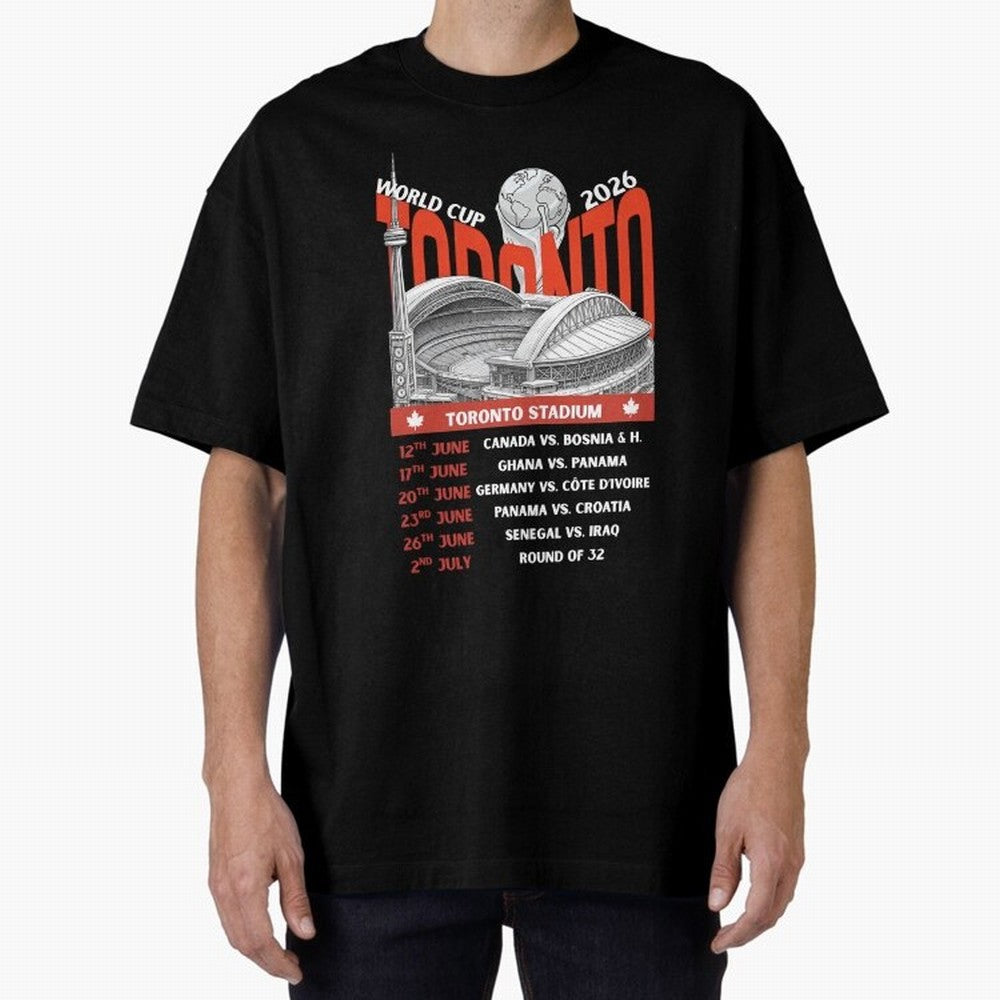 World Cup 2026 Toronto Stadium Match Schedule Soccer Fan Art Oversized T-Shirt Share the Excitement of the FIFA World Cup 2026 USA Canada Mexico Journey through CR7 Highlights, Argentina and Brazil Pride, Vintage Soccer Flavor, Modern Football