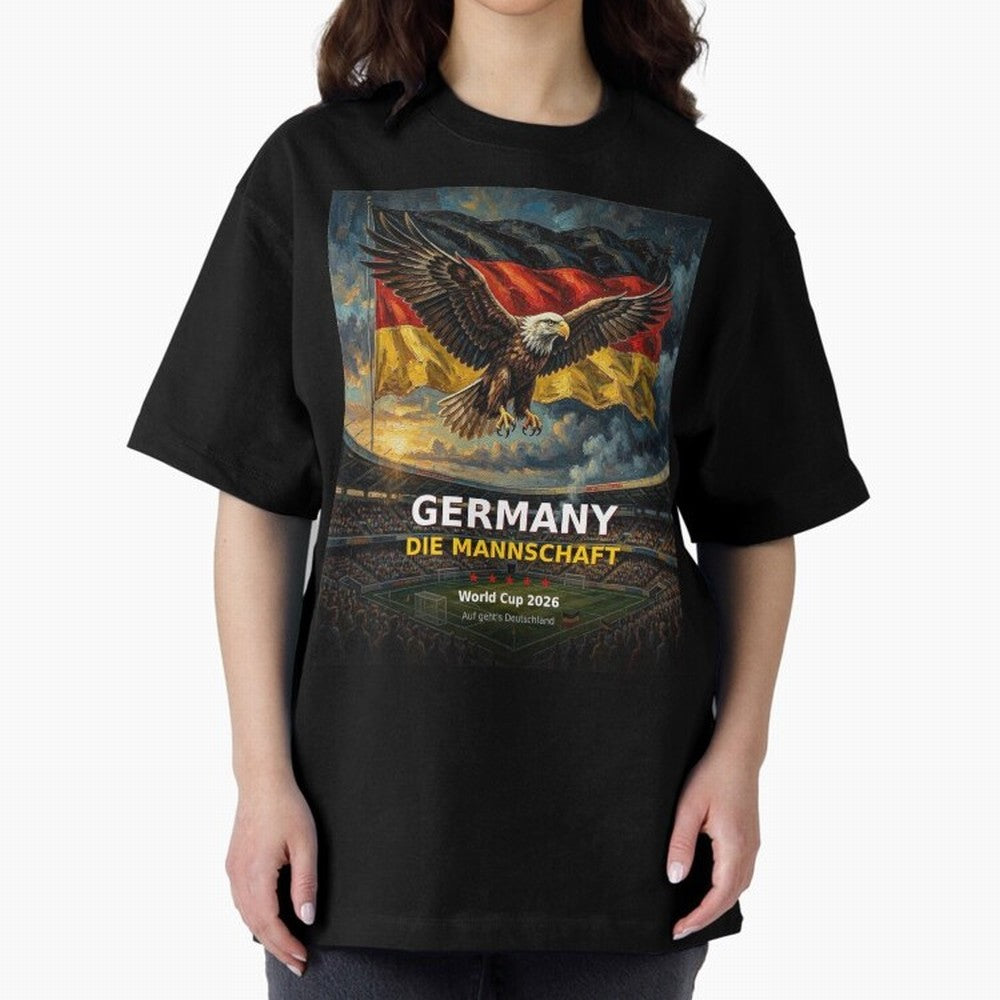 Germany Die Mannschaft - World Cup 2026 Soccer Fan Tee Oversized T-Shirt Show Passion for the Stars of FIFA World Cup 2026 for Fans of Messi and Cristiano Ronaldo and Brazil, Portugal and Argentina, Bringing Football Festival Excitement, Trophy