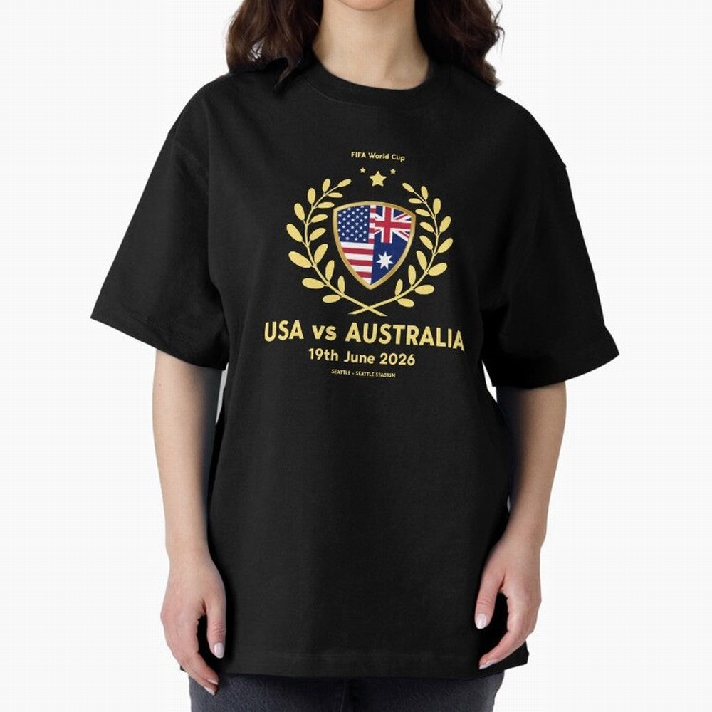 FIFA World Cup - USA v Australia Oversized T-Shirt Celebrate Unforgettable Nights in FIFA World Cup 2026 Group Stage Celebrating Haaland, Netherlands Energy, Football History, Final Match Energy, Crowd Noise and Once in a Lifetime Moments; Made for