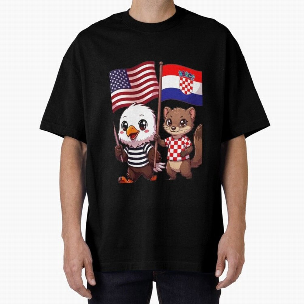 The American eagle and its friend, the Croatian marten Oversized T-Shirt Unlock FIFA World Cup 2026 USA Canada Mexico Spirit, with Netherlands, Messi, CR7 and Mbappe, Supporter Pride, Iconic Celebrations, Legendary Names and Global Match Day