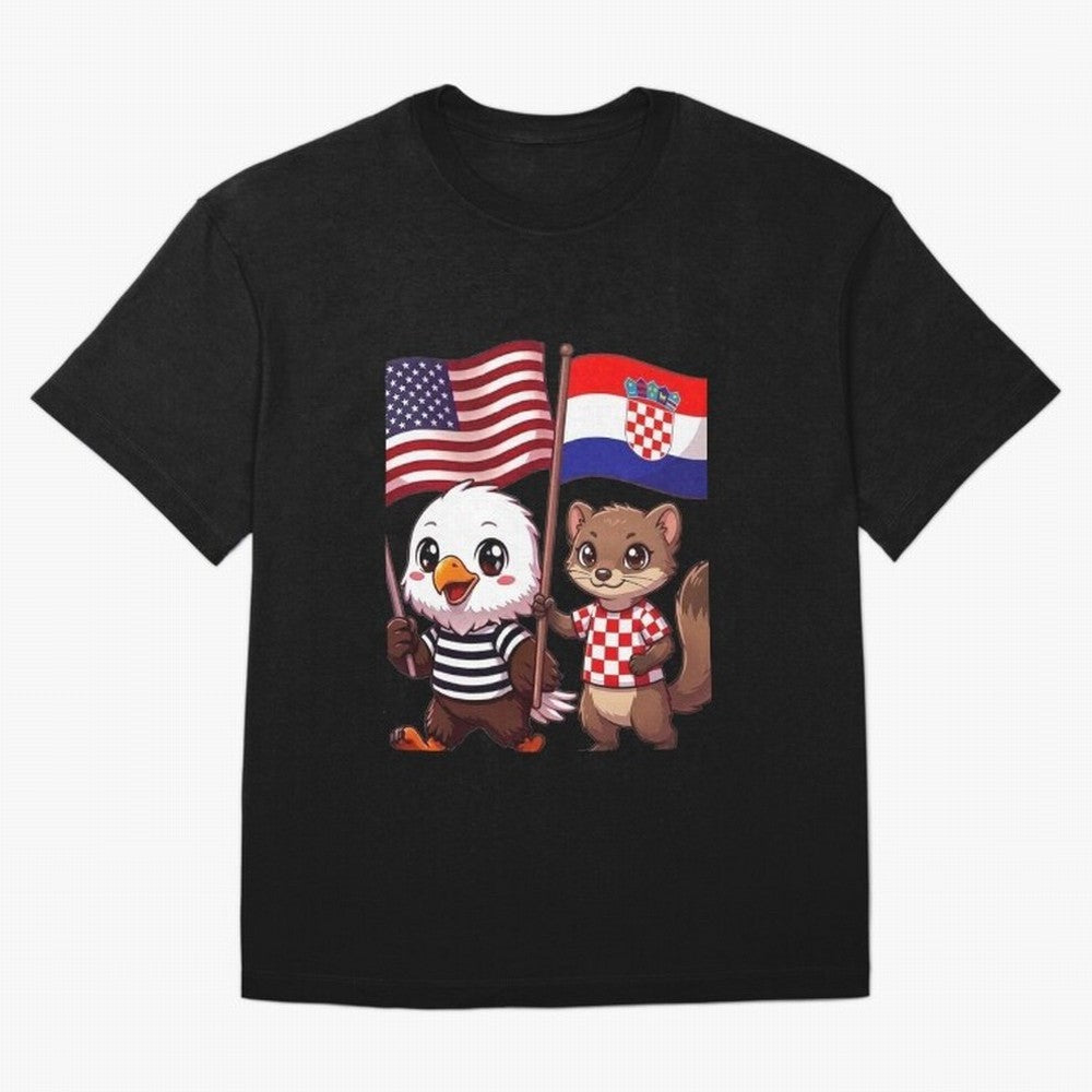 The American eagle and its friend, the Croatian marten Oversized T-Shirt Unlock FIFA World Cup 2026 USA Canada Mexico Spirit, with Netherlands, Messi, CR7 and Mbappe, Supporter Pride, Iconic Celebrations, Legendary Names and Global Match Day