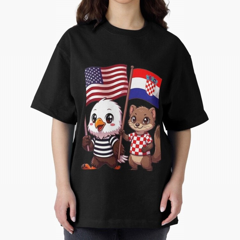 The American eagle and its friend, the Croatian marten Oversized T-Shirt Unlock FIFA World Cup 2026 USA Canada Mexico Spirit, with Netherlands, Messi, CR7 and Mbappe, Supporter Pride, Iconic Celebrations, Legendary Names and Global Match Day