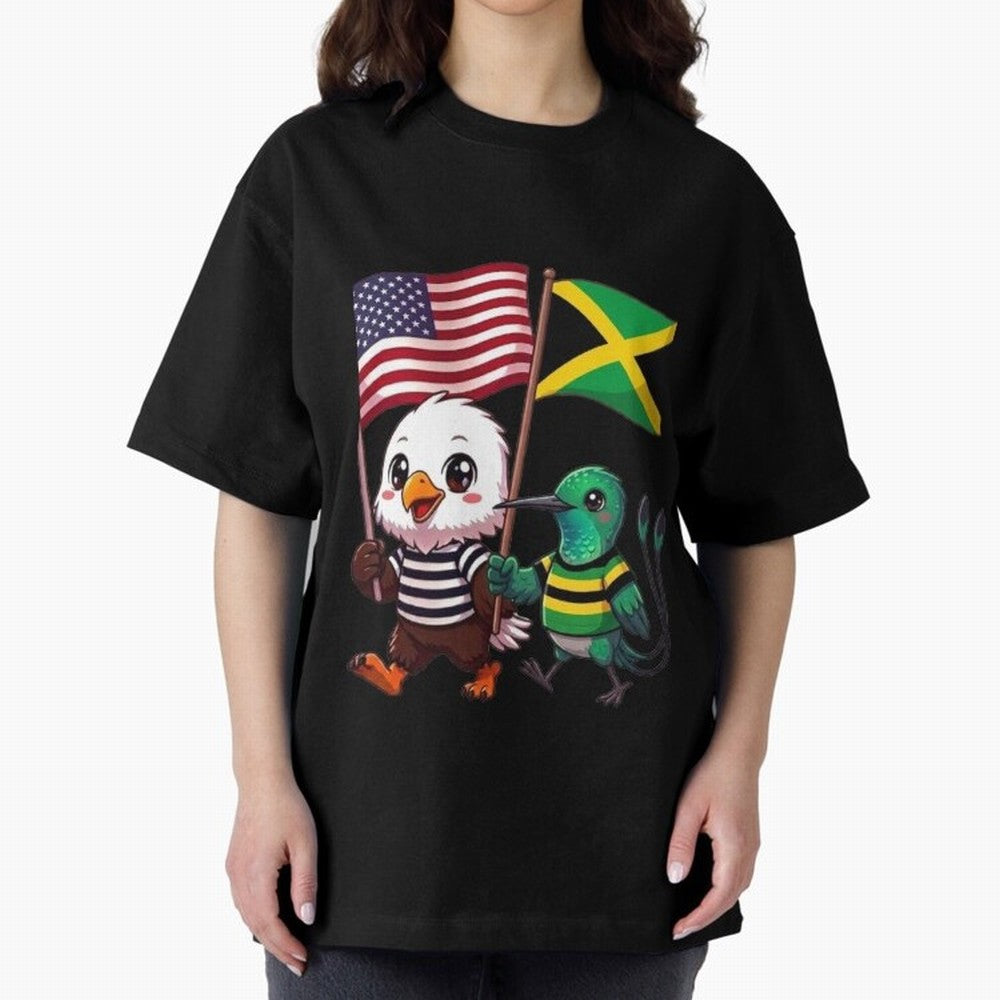 The American eagle and its friend, the Jamaican hummingbird Oversized T-Shirt Upgrade FIFA World Cup 2026 for Fans of Haaland and Mbappe and Brazil, Bringing Stadium Chants, National Pride, Trophy Dreams and Unforgettable Football Memories; Ideal