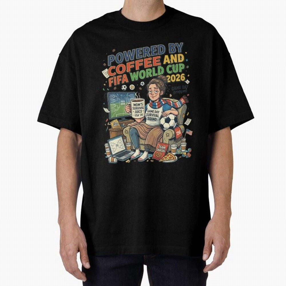 Soccer Mom Powered By Coffee And FIFA World Cup 2026 Funny USA Football Design Oversized T-Shirt Bring International Match Energy to FIFA World Cup 2026 for Fans of Messi and Cristiano Ronaldo and England and Germany, Bringing Global Supporter