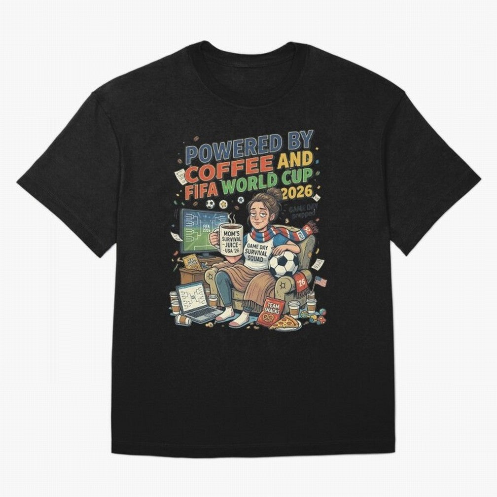 Soccer Mom Powered By Coffee And FIFA World Cup 2026 Funny USA Football Design Oversized T-Shirt Bring International Match Energy to FIFA World Cup 2026 for Fans of Messi and Cristiano Ronaldo and England and Germany, Bringing Global Supporter